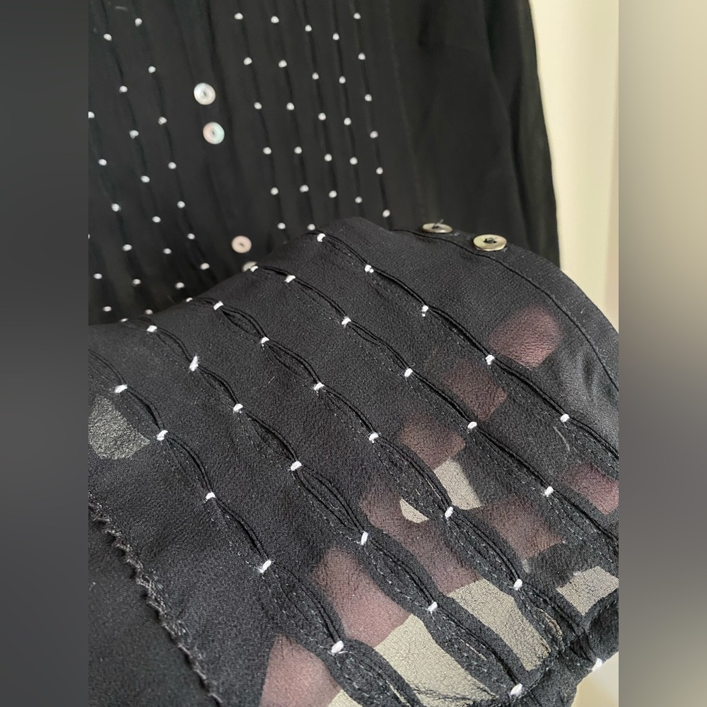 SUSAN BRISTOL Silk Black Button Up Sheer Blouse Size Small Vintage - Picture 14 of 15